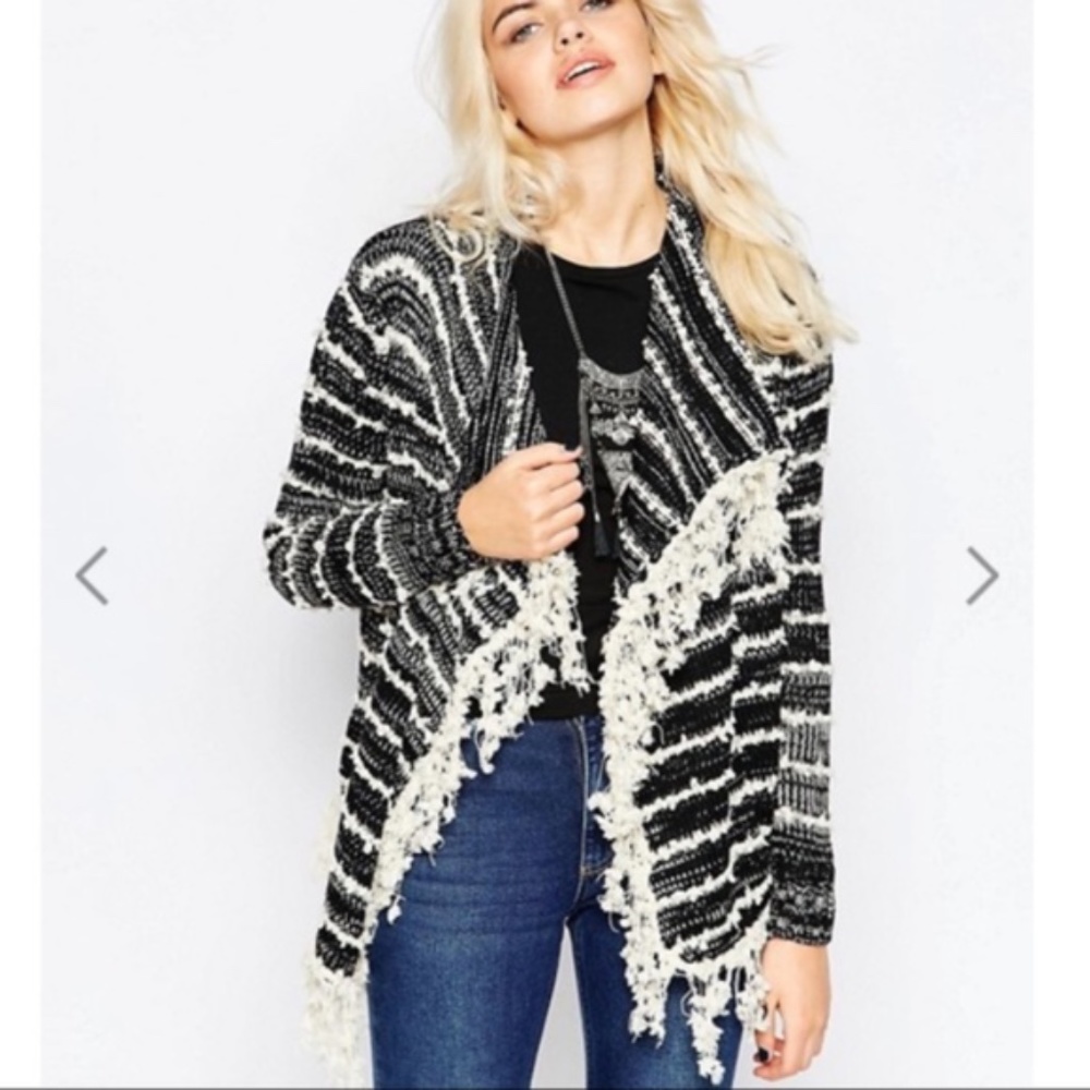 Make Offer La Fee Verte Stripe Fringe Cardigan